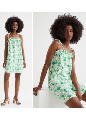 H&M Green & White Printed Tie-Shoulder Sundress Small